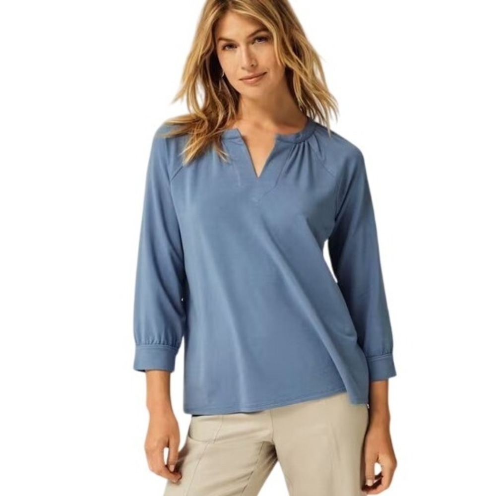 Pure Jill Size L Blue Pima Cotton French Terry Relaxed‎ Casual Comfortable Shirt